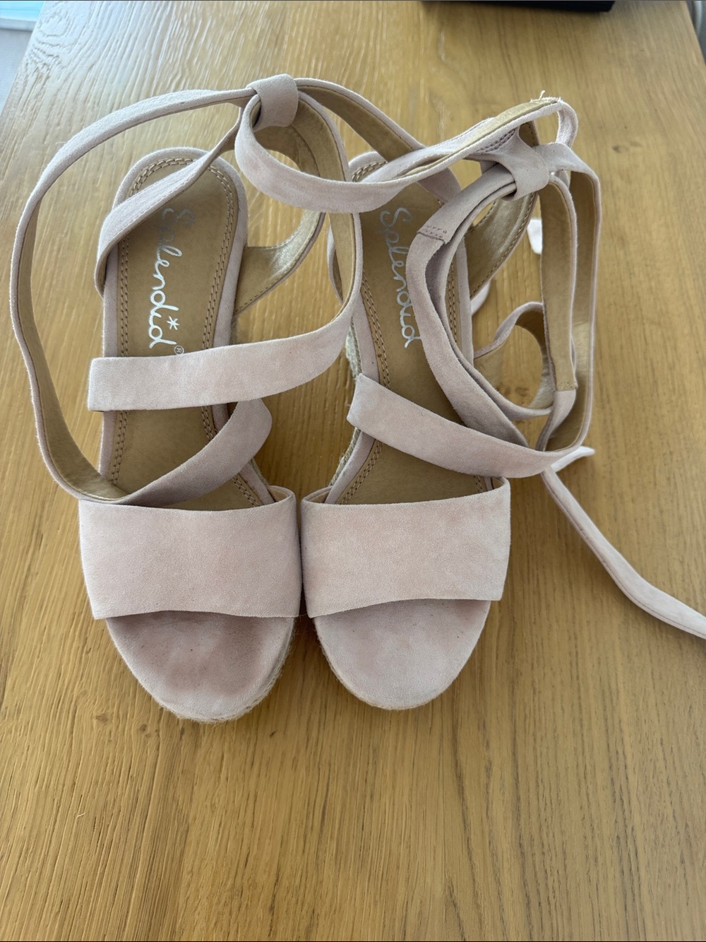 Splendid Blush Suede Lace-Up Wedge Sandals